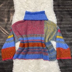 FATE BRIGHT COLORBLOCK OVERSIZED SWEATER DRAPED NECKLINE SOFT COZY GILMORE GIRLS